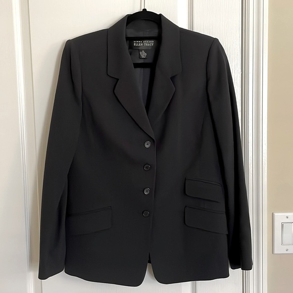 Linda Allard Ellen Tracy Black Button Down Wool Blend Blazer - Picture 1 of 8
